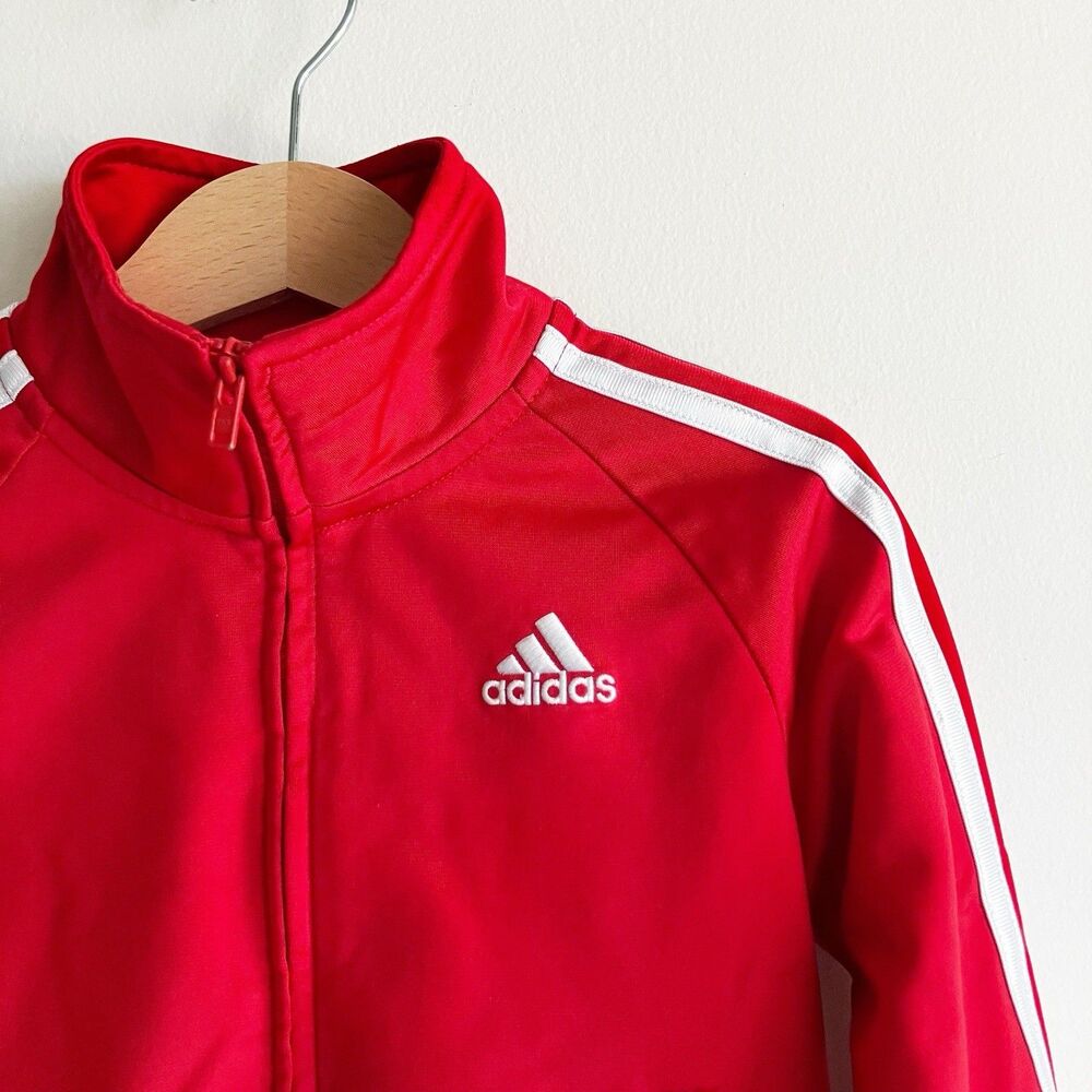 Adidas Size 3 3T Track Jacket Red Logo Striped Pockets Unisex Gender Neutral - Picture 2 of 7